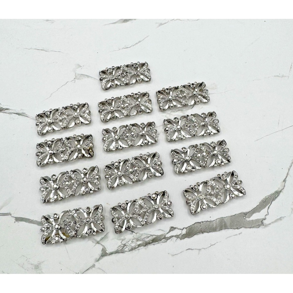 Lot of 13 Vintage Rhinestone Filigree Connector Bars Art Deco Sew On Crafts
